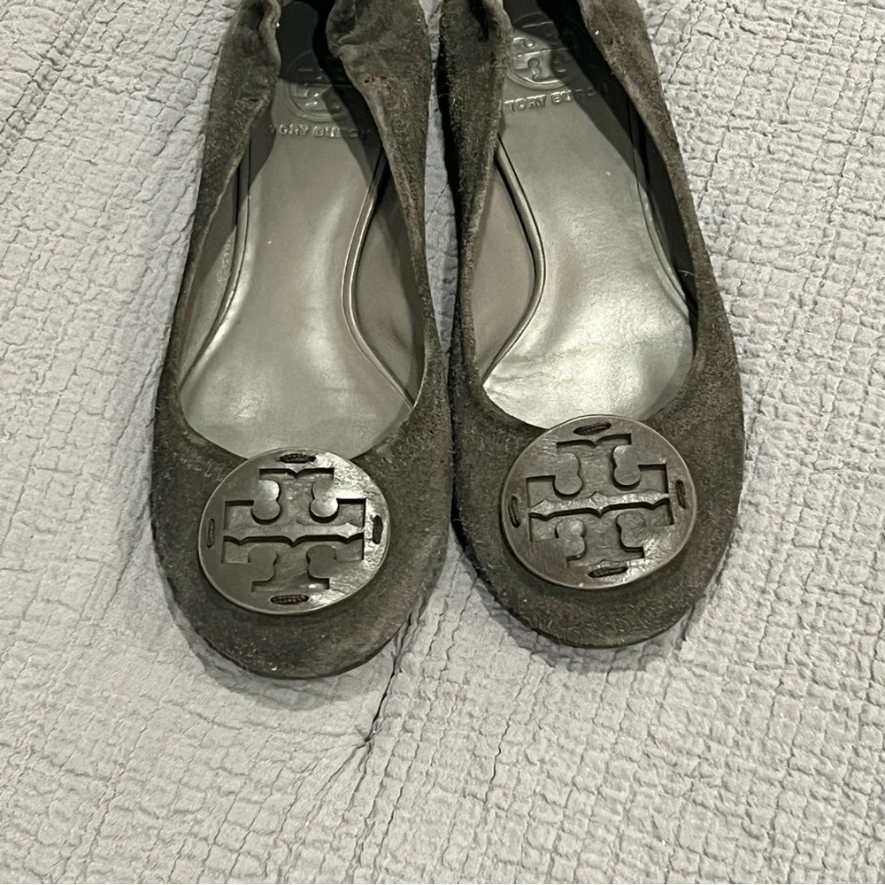 Tory Burch Reva Gray Heron Ballet Flat Suede Sz 8.5 Shoes